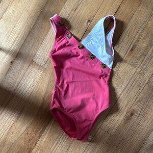 Habitual kids girls two tone Pink and White Swimsuit with Button Detail 5/6